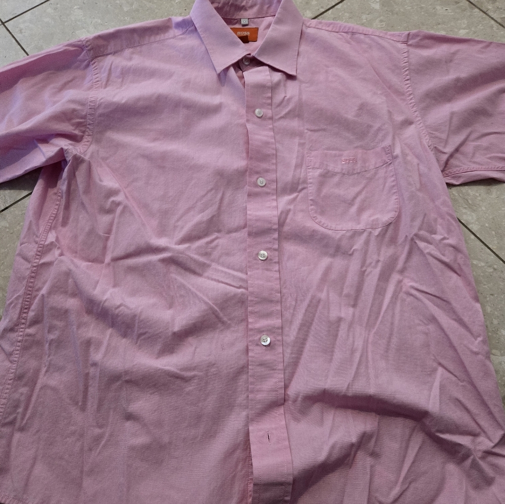 Men's Hugo Boss Orange Label Pink Button Down Medium